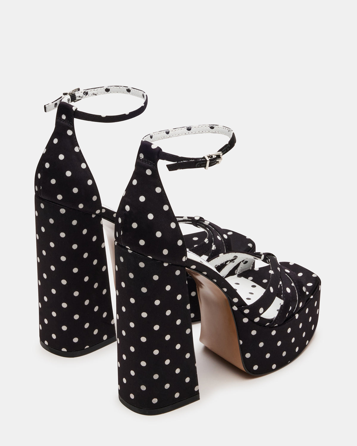 RETRO White/Black Polka Dot Open-Toe Block Heel Platform Women's Heel - Steve Madden