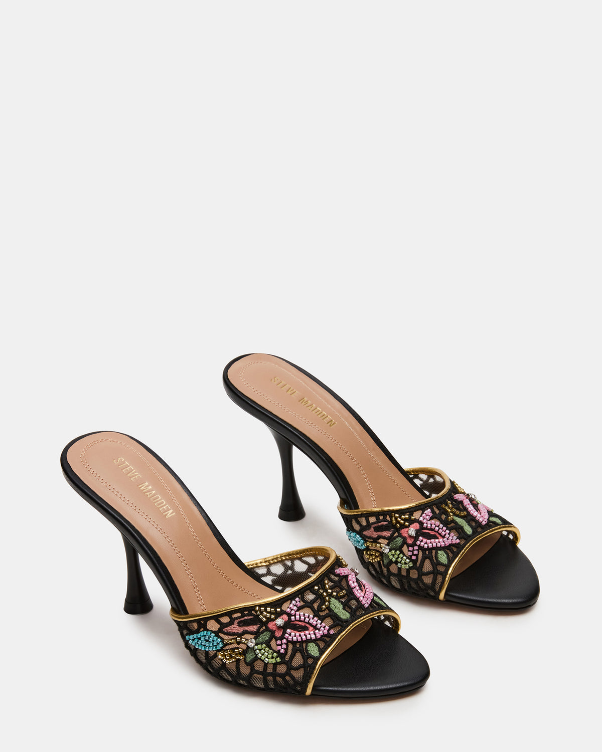 SANTI Mesh Black Multi Pointed-Toe Mule Women's Heel - Steve Madden