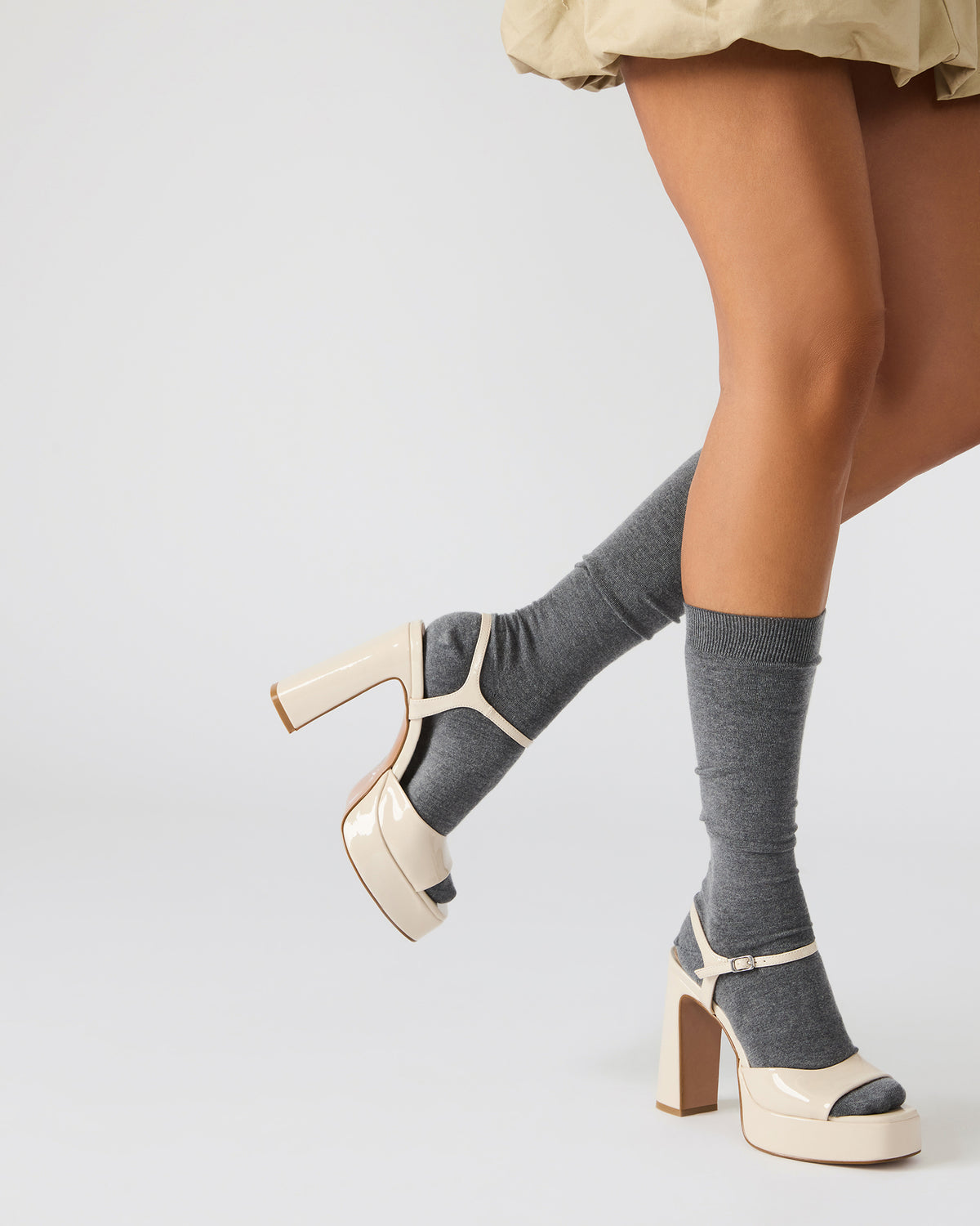 LINADRA Bone Patent Platform Square-Toe Strappy Women's Heel - Steve Madden