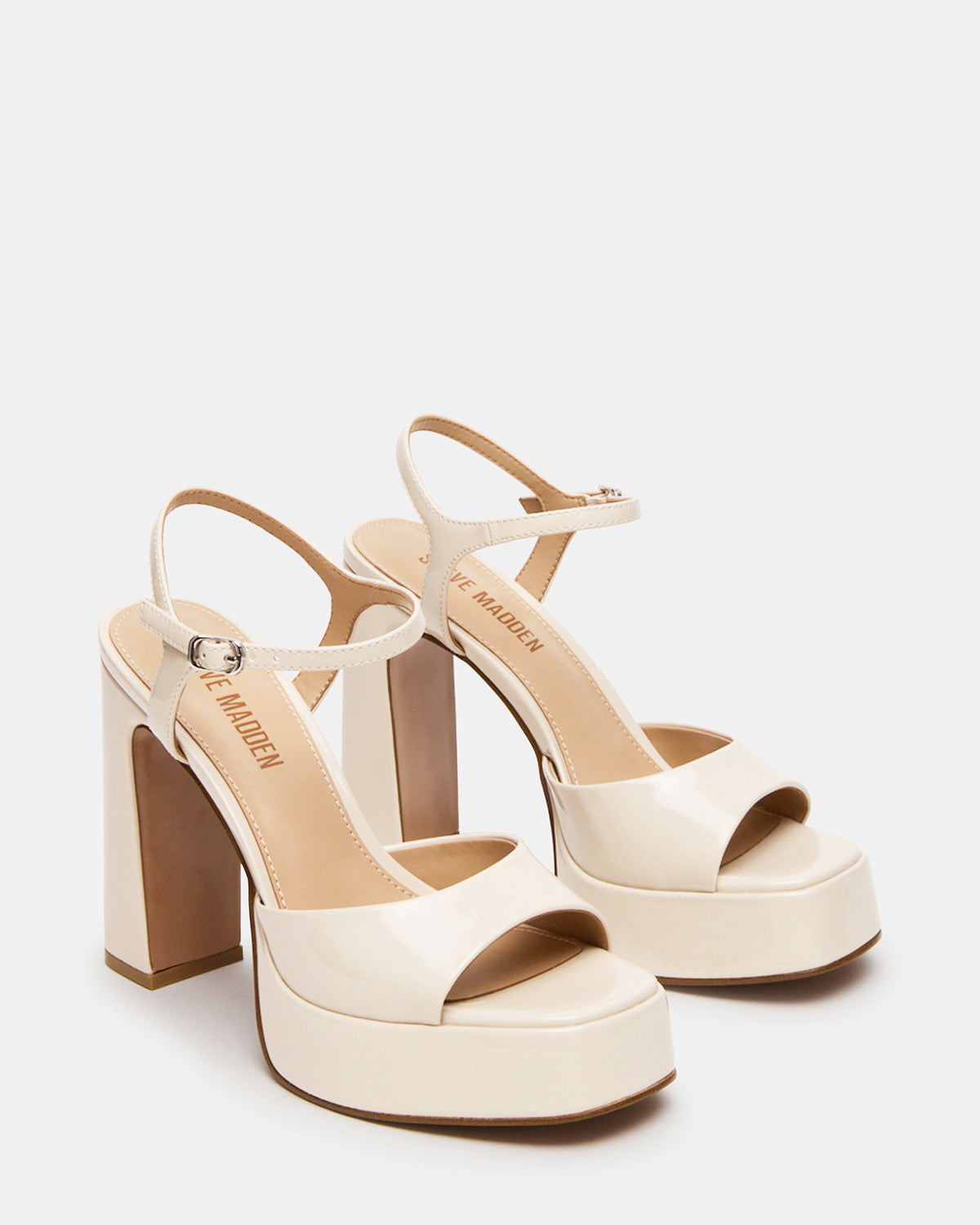 LINADRA Bone Patent Platform Square-Toe Strappy Women's Heel - Steve Madden