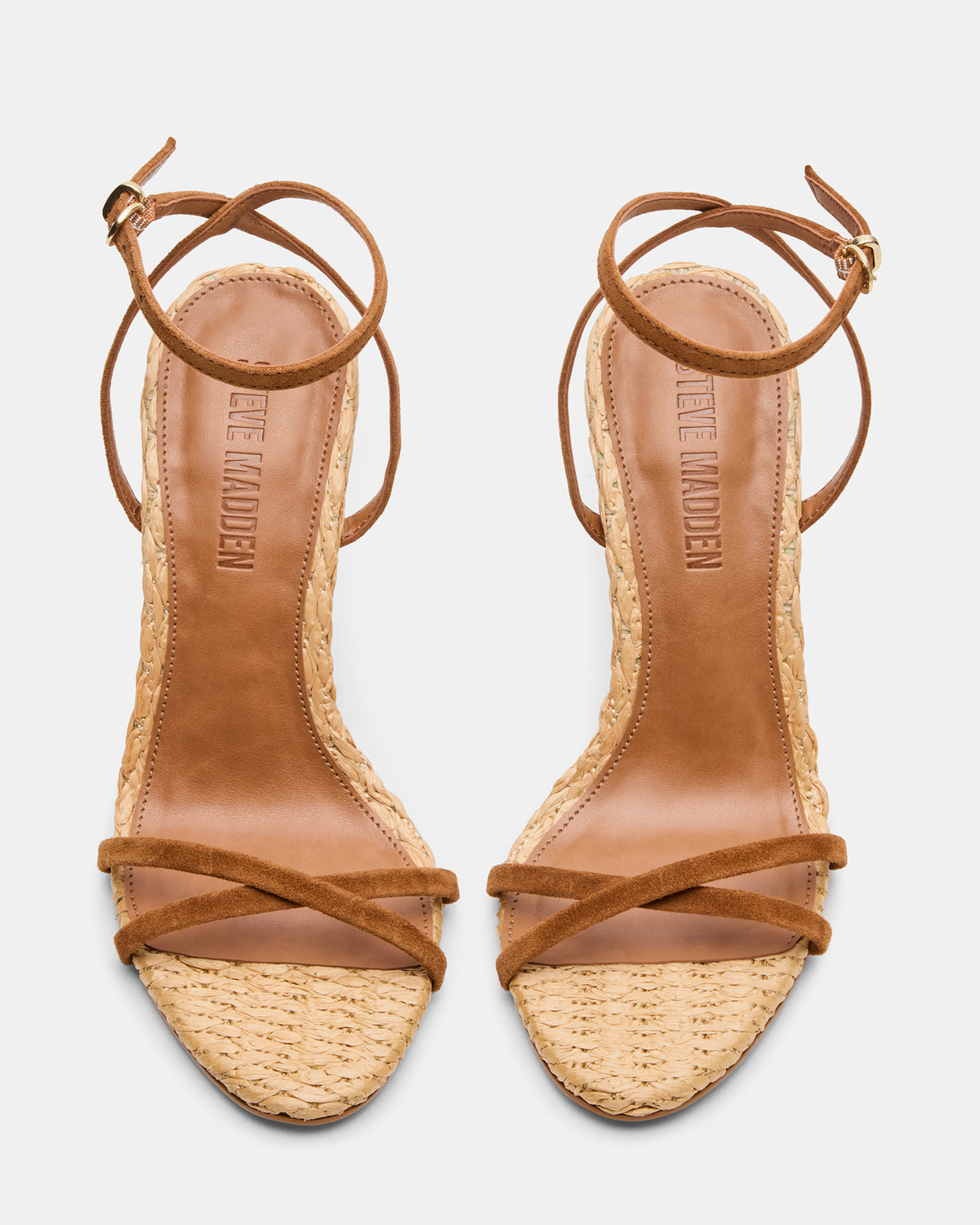 JYPSEY Chestnut Suede Raffia Strappy Stiletto Women's Heel - Steve Madden