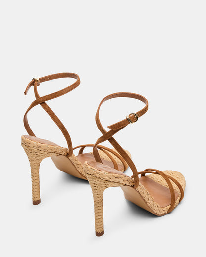 JYPSEY Chestnut Suede Raffia Strappy Stiletto Women's Heel - Steve Madden