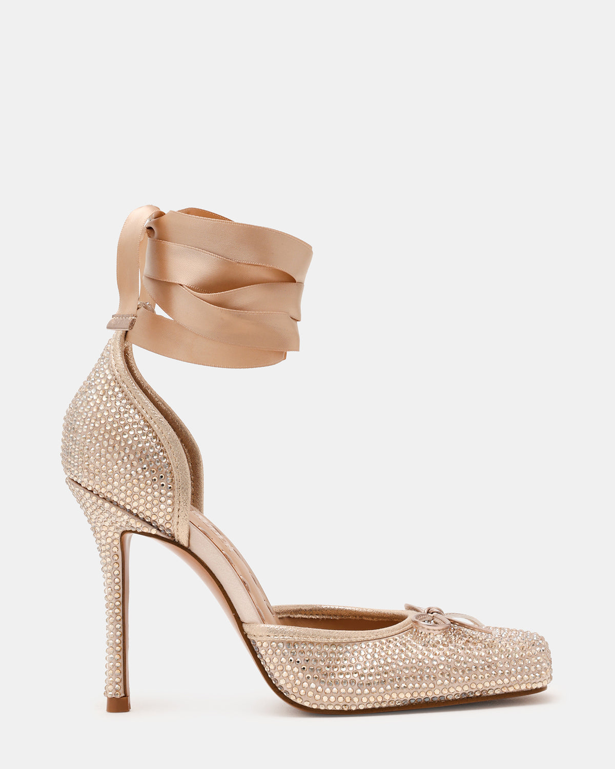 LARINA Champagne Rhinestones Square-Toe Stiletto Lace-Up Women's Heel - Steve Madden