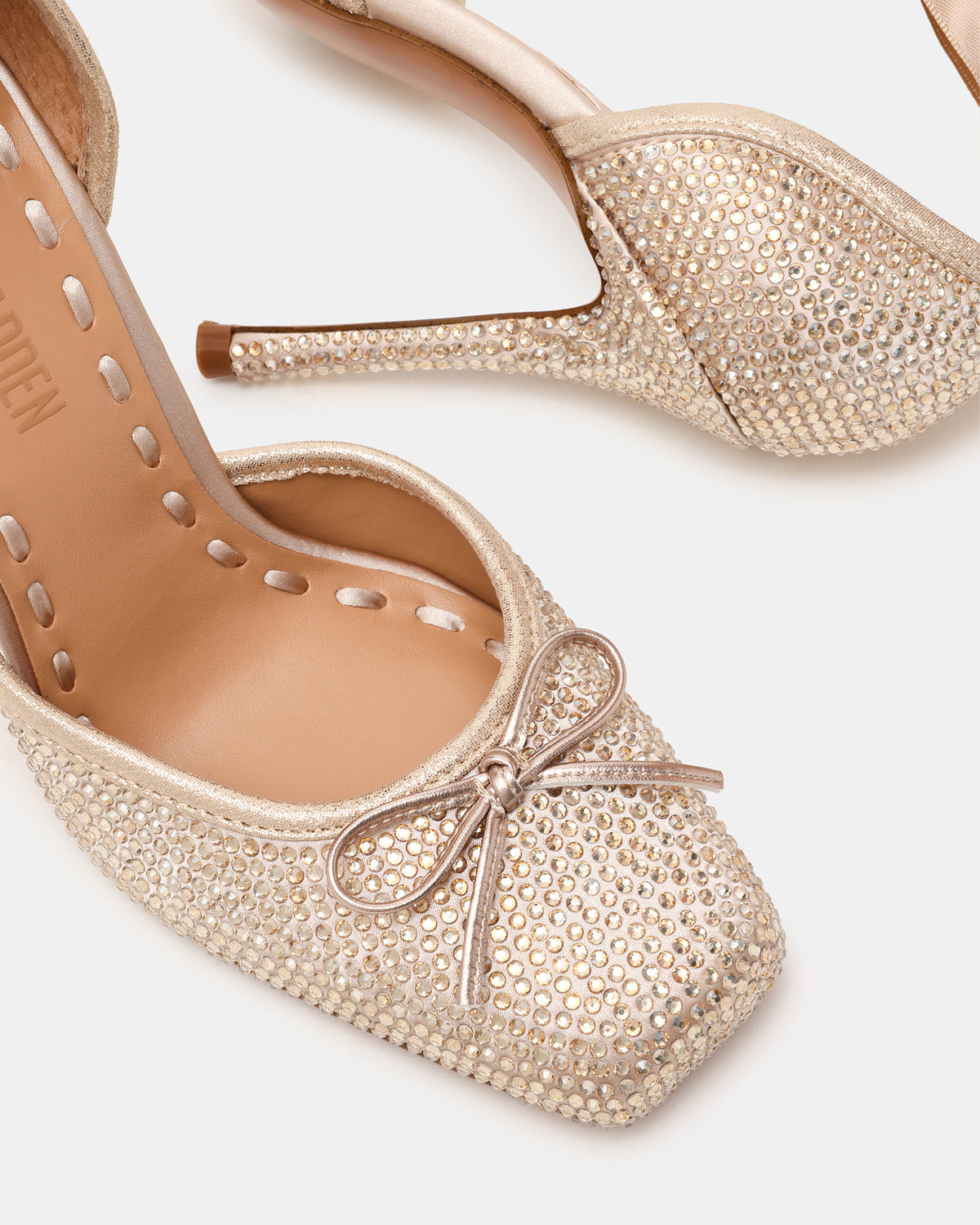 LARINA Champagne Rhinestones Square-Toe Stiletto Lace-Up Women's Heel - Steve Madden