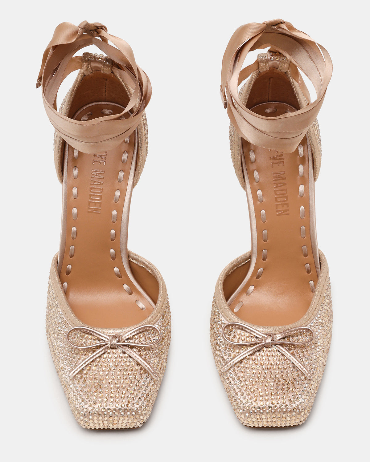 LARINA Champagne Rhinestones Square-Toe Stiletto Lace-Up Women's Heel - Steve Madden