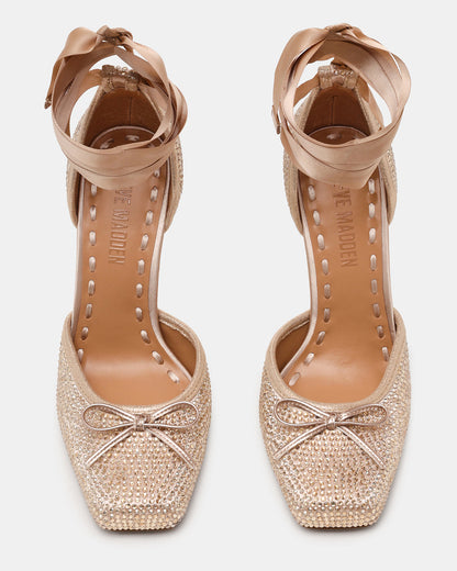 LARINA Champagne Rhinestones Square-Toe Stiletto Lace-Up Women's Heel - Steve Madden