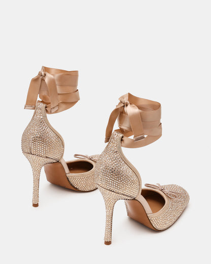 LARINA Champagne Rhinestones Square-Toe Stiletto Lace-Up Women's Heel - Steve Madden