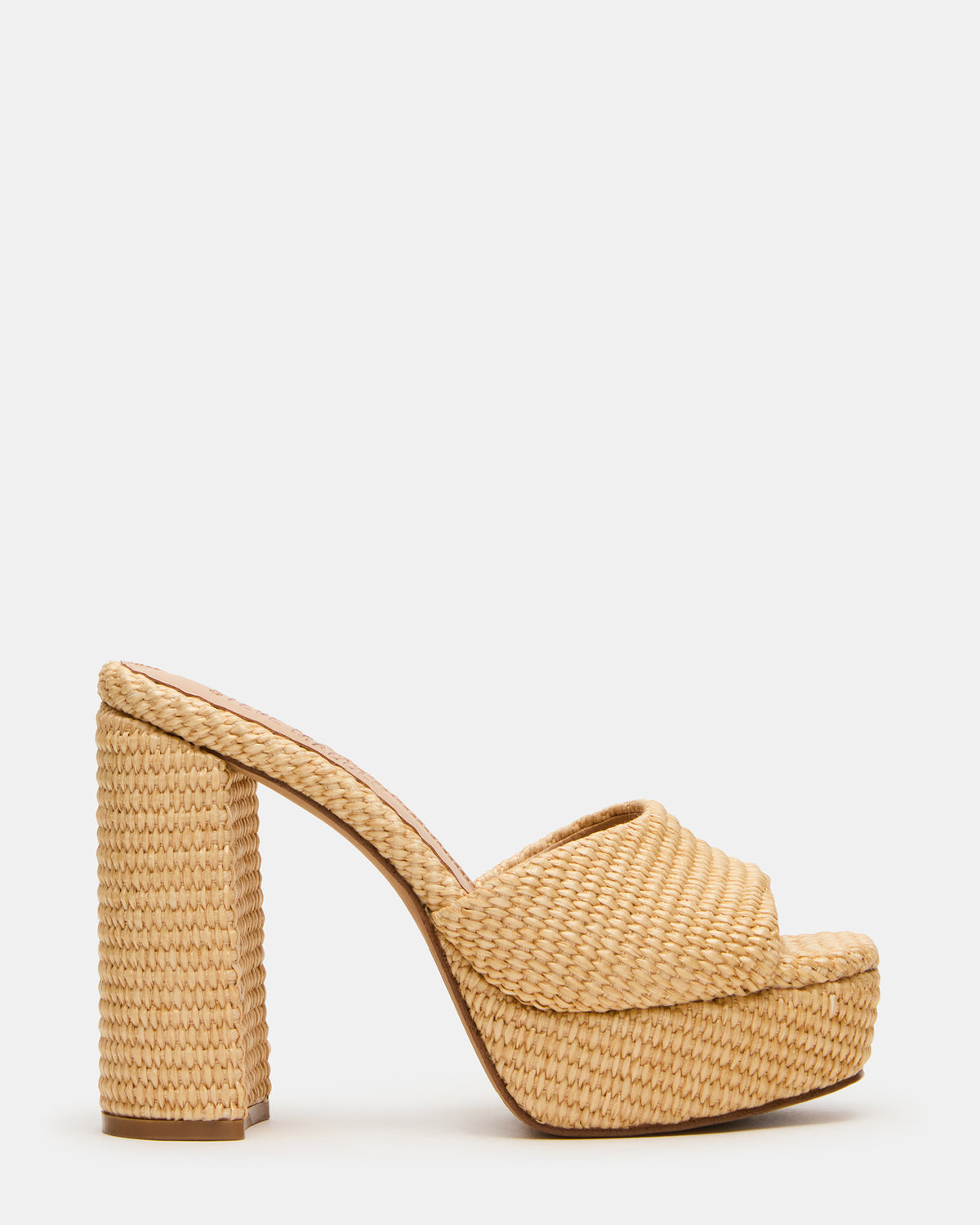 JOEL Natural Raffia Square-Toe Platform Raffia Mule Women's Heel - Steve Madden