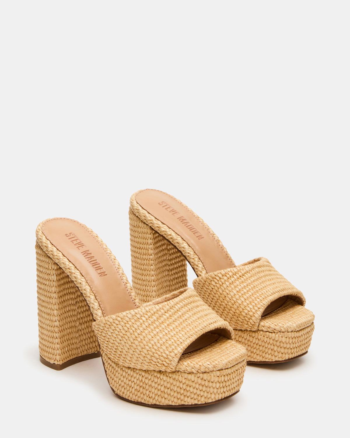 JOEL Natural Raffia Square-Toe Platform Raffia Mule Women's Heel - Steve Madden