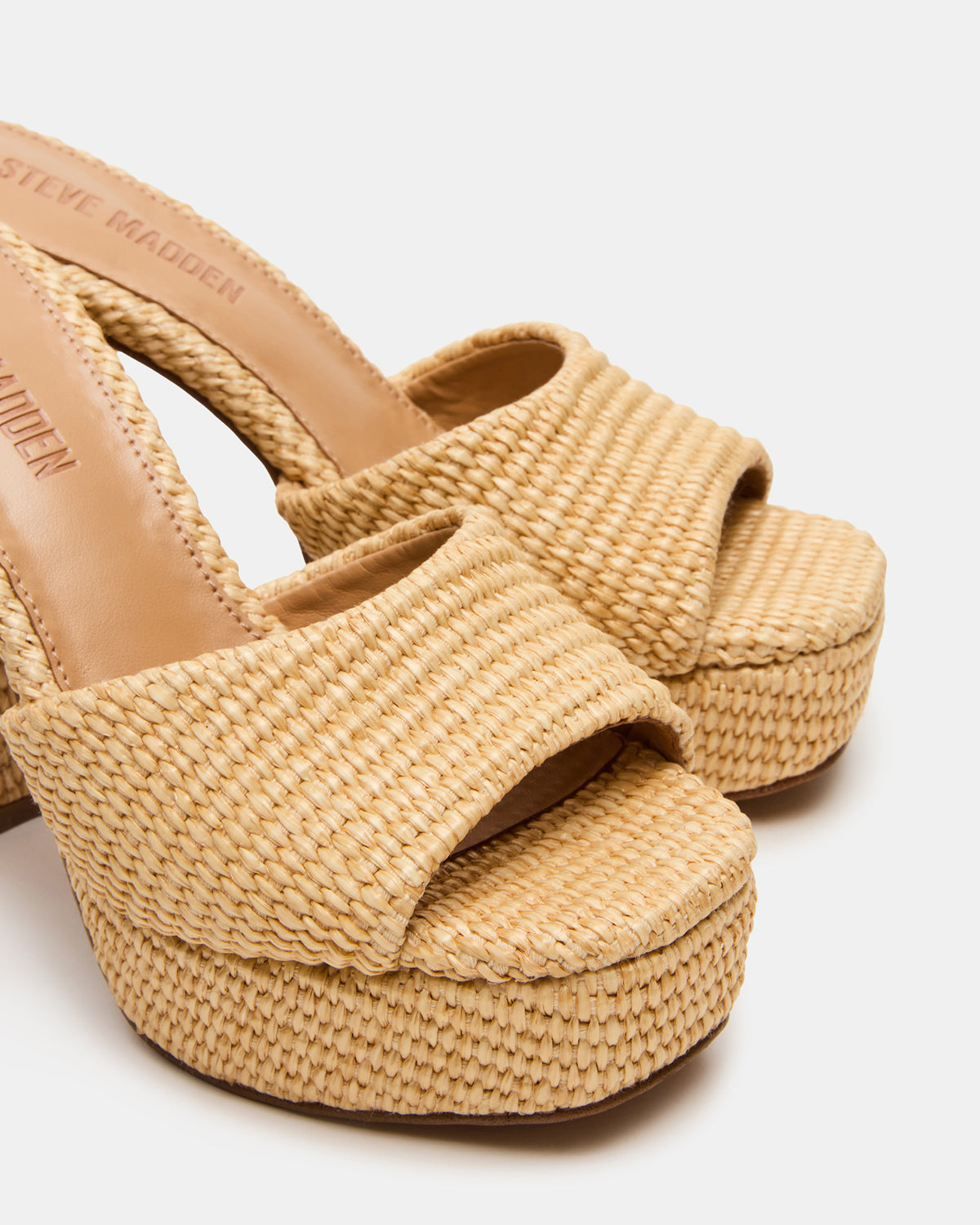 JOEL Natural Raffia Square-Toe Platform Raffia Mule Women's Heel - Steve Madden