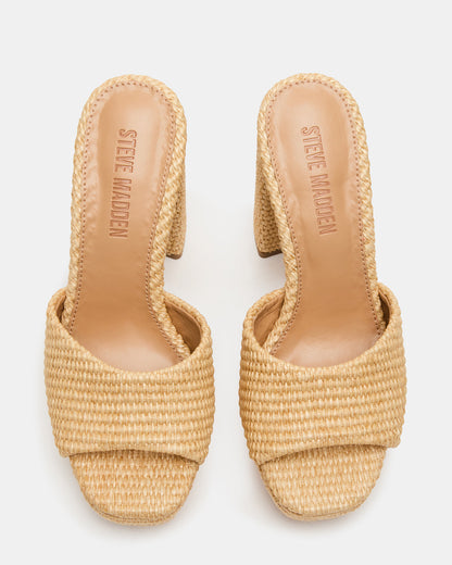 JOEL Natural Raffia Square-Toe Platform Raffia Mule Women's Heel - Steve Madden
