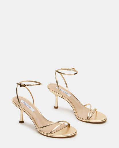 ERAS Gold Leather Stiletto Round-Toe Ankle Strap Women's Heel - Steve Madden