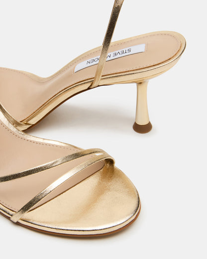 ERAS Gold Leather Stiletto Round-Toe Ankle Strap Women's Heel - Steve Madden