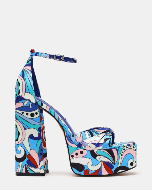 RETRO Blue Print Open-Toe Block Heel Platform Women's Heel - Steve Madden