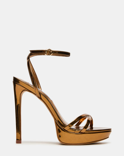 JUNI Bronze Criss Cross Stiletto Ankle Strap Women's Heel - Steve Madden
