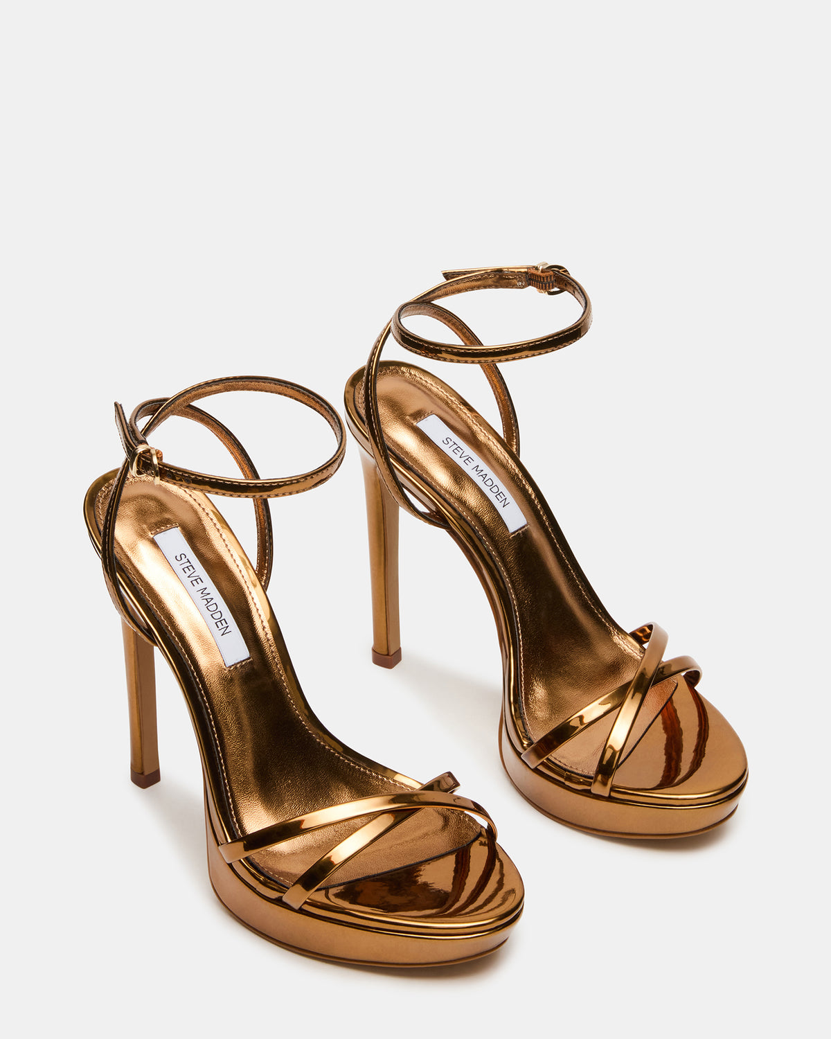 JUNI Bronze Criss Cross Stiletto Ankle Strap Women's Heel - Steve Madden