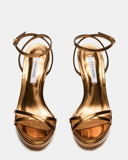 JUNI Bronze Criss Cross Stiletto Ankle Strap Women's Heel - Steve Madden