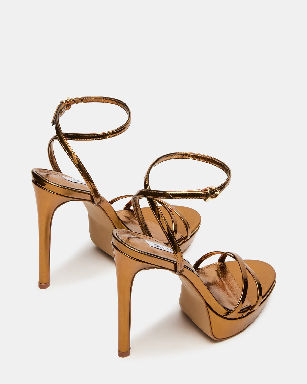JUNI Bronze Criss Cross Stiletto Ankle Strap Women's Heel - Steve Madden
