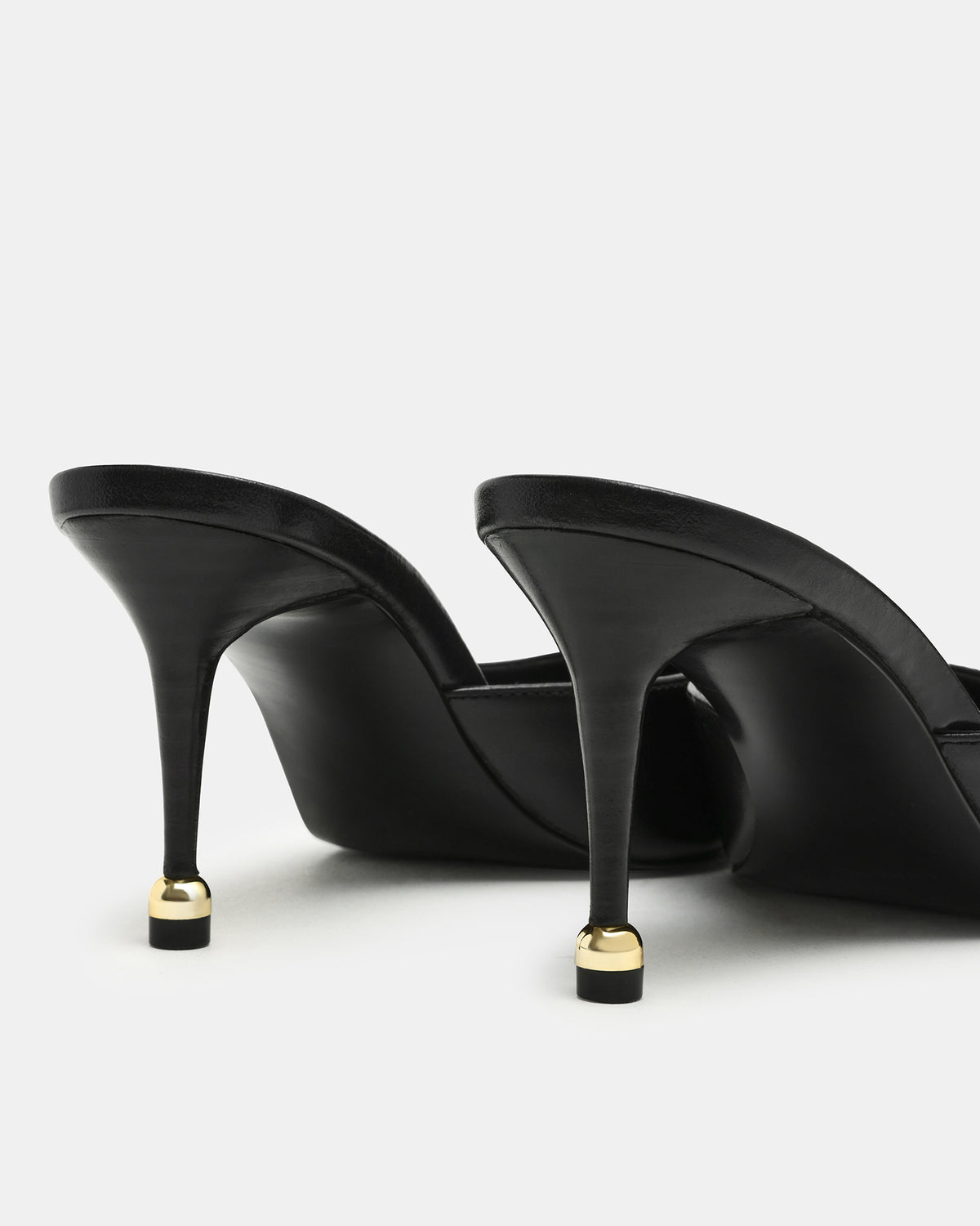 ADELINE Black Leather Mule Pointed-Toe Gold-Detail Women's Heel - Steve Madden