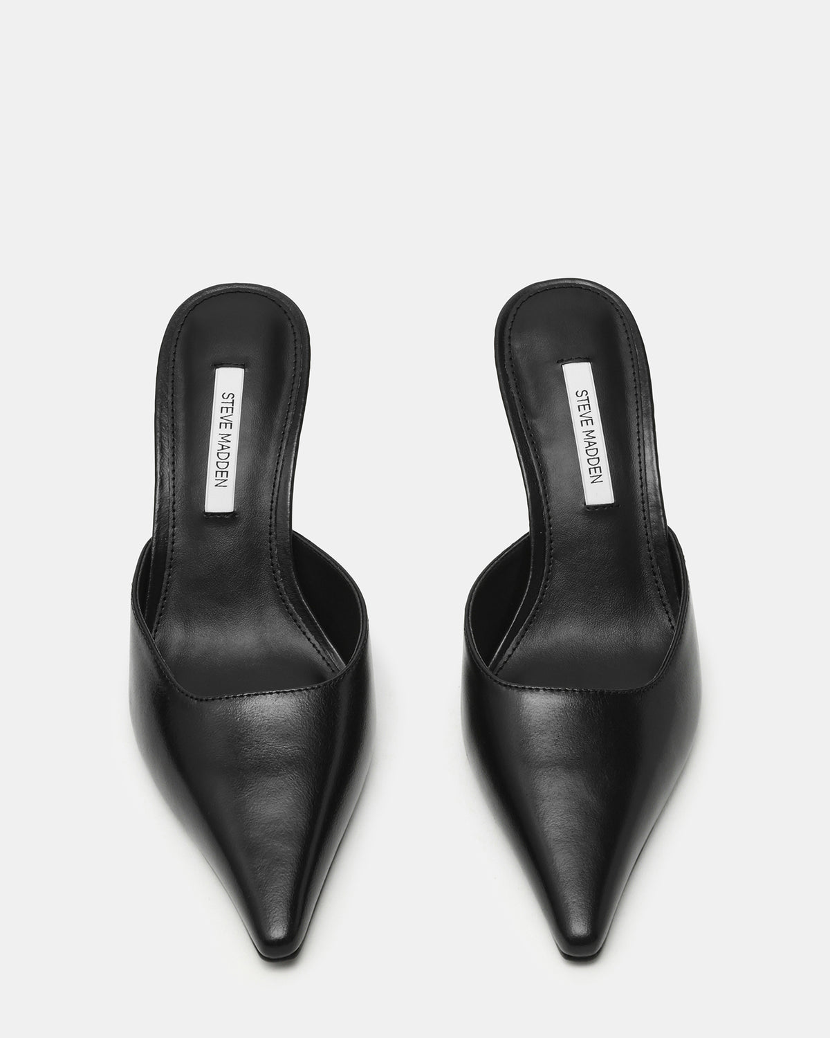 ADELINE Black Leather Mule Pointed-Toe Gold-Detail Women's Heel - Steve Madden