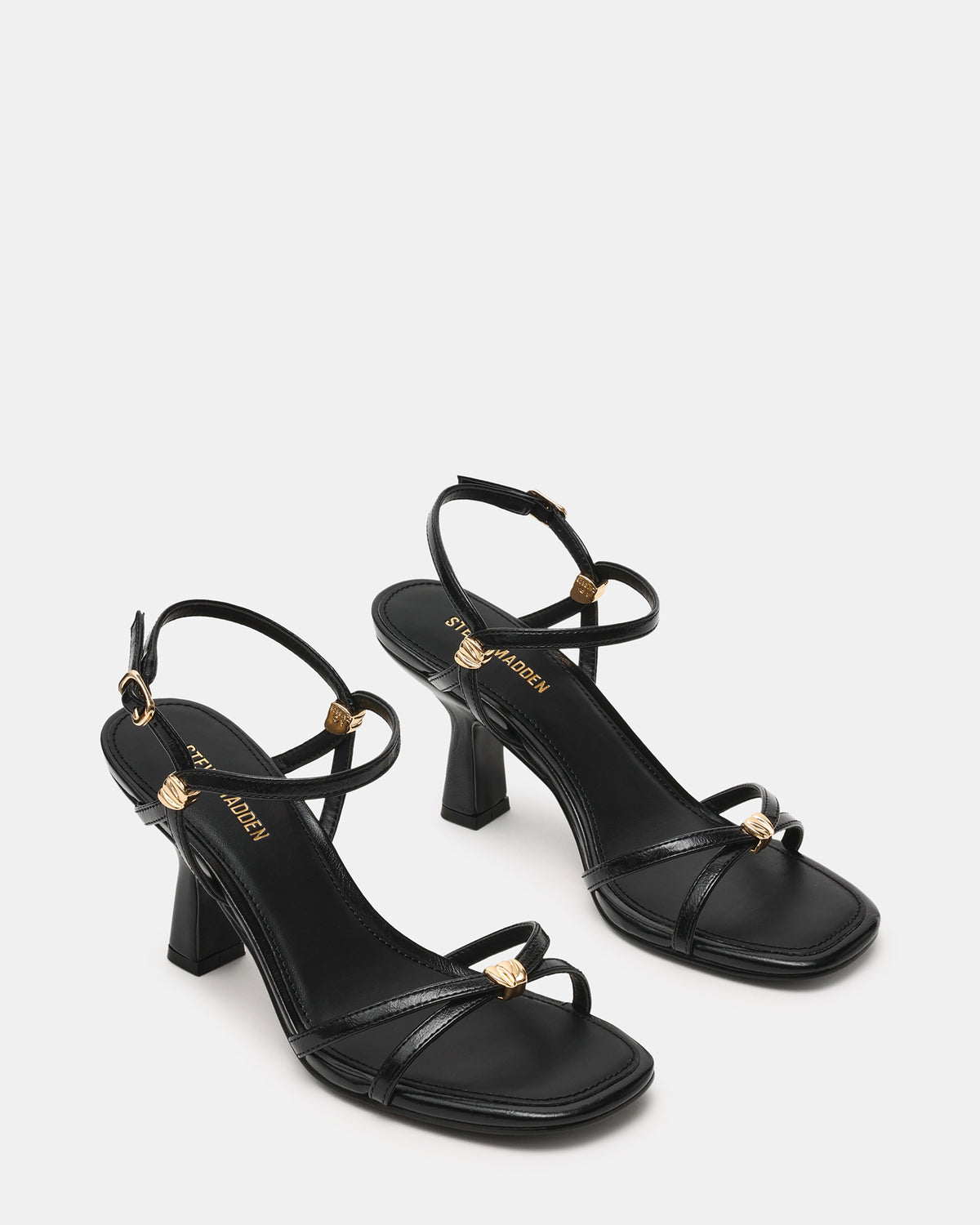 POSY Black Gold-Detail Strappy Square-Toe Women's Heel - Steve Madden