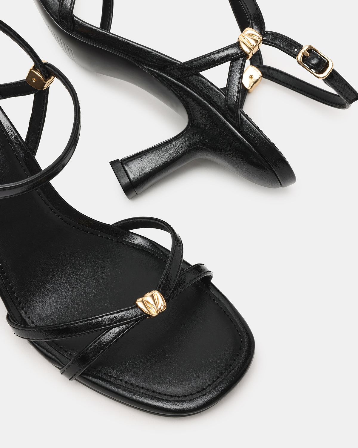 POSY Black Gold-Detail Strappy Square-Toe Women's Heel - Steve Madden