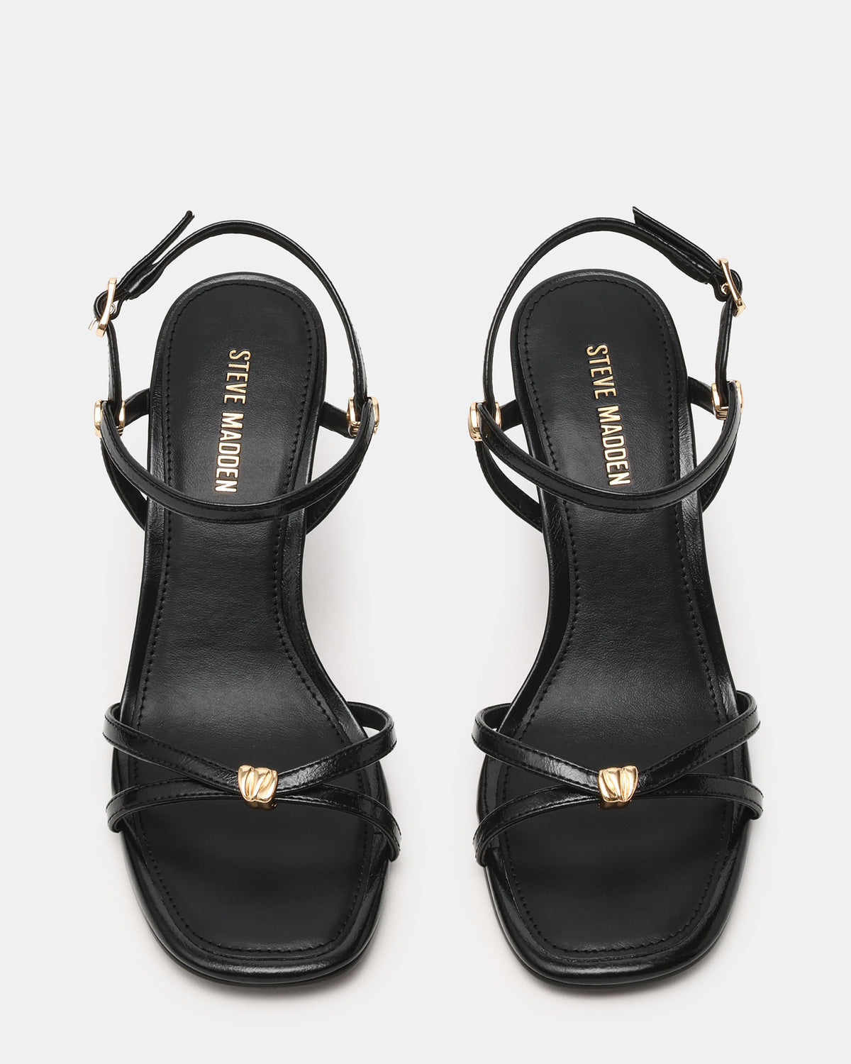 POSY Black Gold-Detail Strappy Square-Toe Women's Heel - Steve Madden