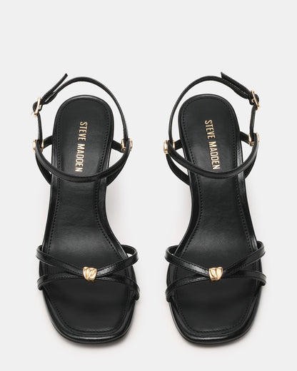POSY Black Gold-Detail Strappy Square-Toe Women's Heel - Steve Madden