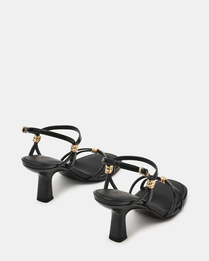 POSY Black Gold-Detail Strappy Square-Toe Women's Heel - Steve Madden