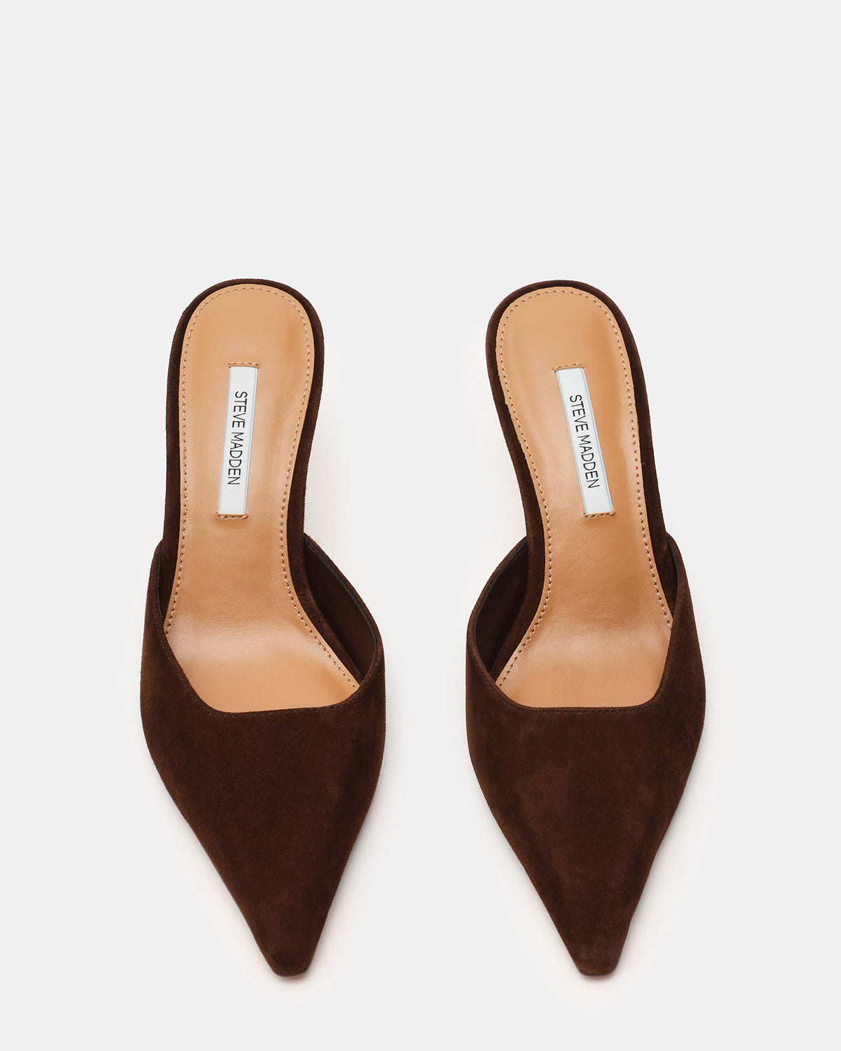 ADELINE Brown Suede Mule Pointed-Toe Gold-Detail Women's Heel - Steve Madden