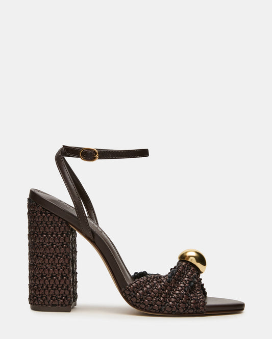CHEYLA Brown Multi Raffia Women's Block Heels - Steve Madden