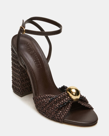CHEYLA Brown Multi Raffia Women's Block Heels - Steve Madden