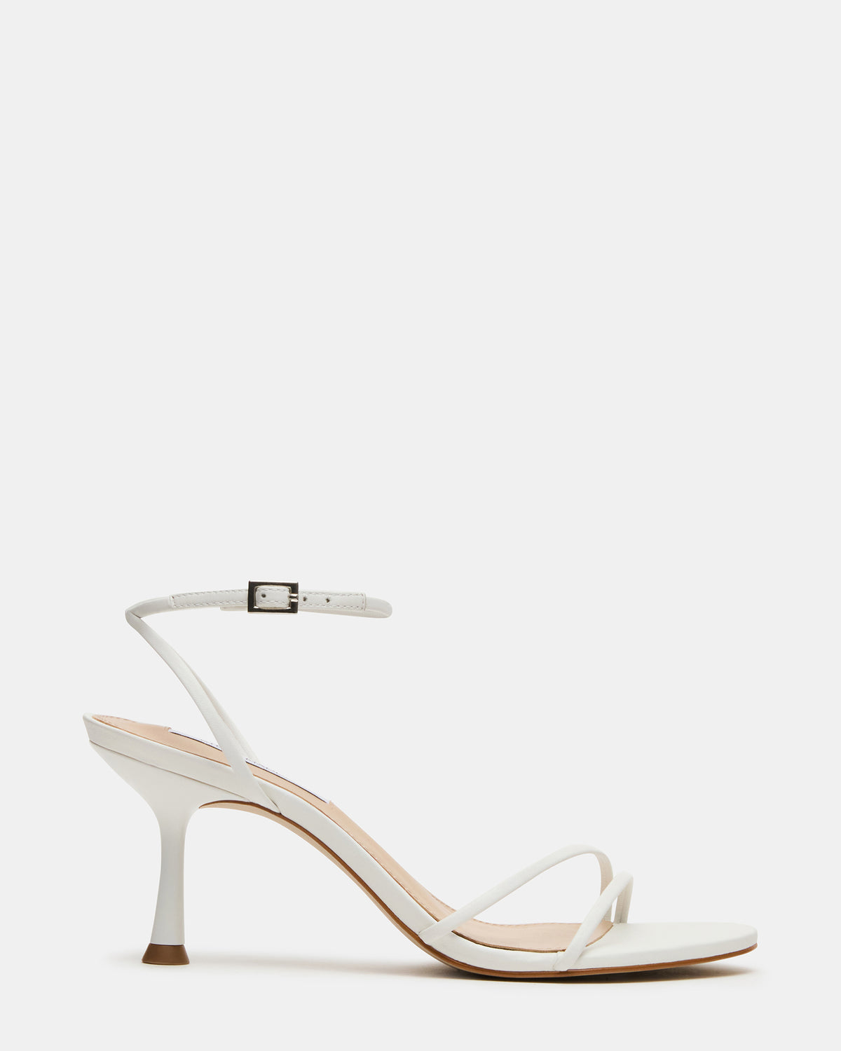 ERAS White Leather Stiletto Round-Toe Ankle Strap Women's Heel - Steve Madden