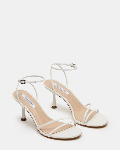 ERAS White Leather Stiletto Round-Toe Ankle Strap Women's Heel - Steve Madden