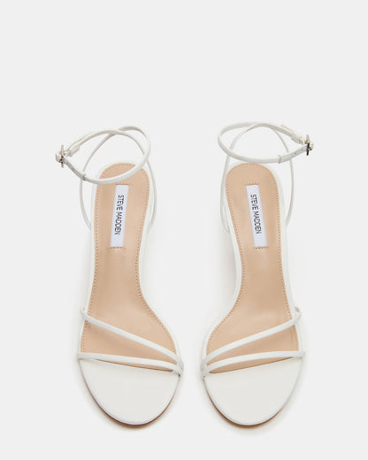 ERAS White Leather Stiletto Round-Toe Ankle Strap Women's Heel - Steve Madden