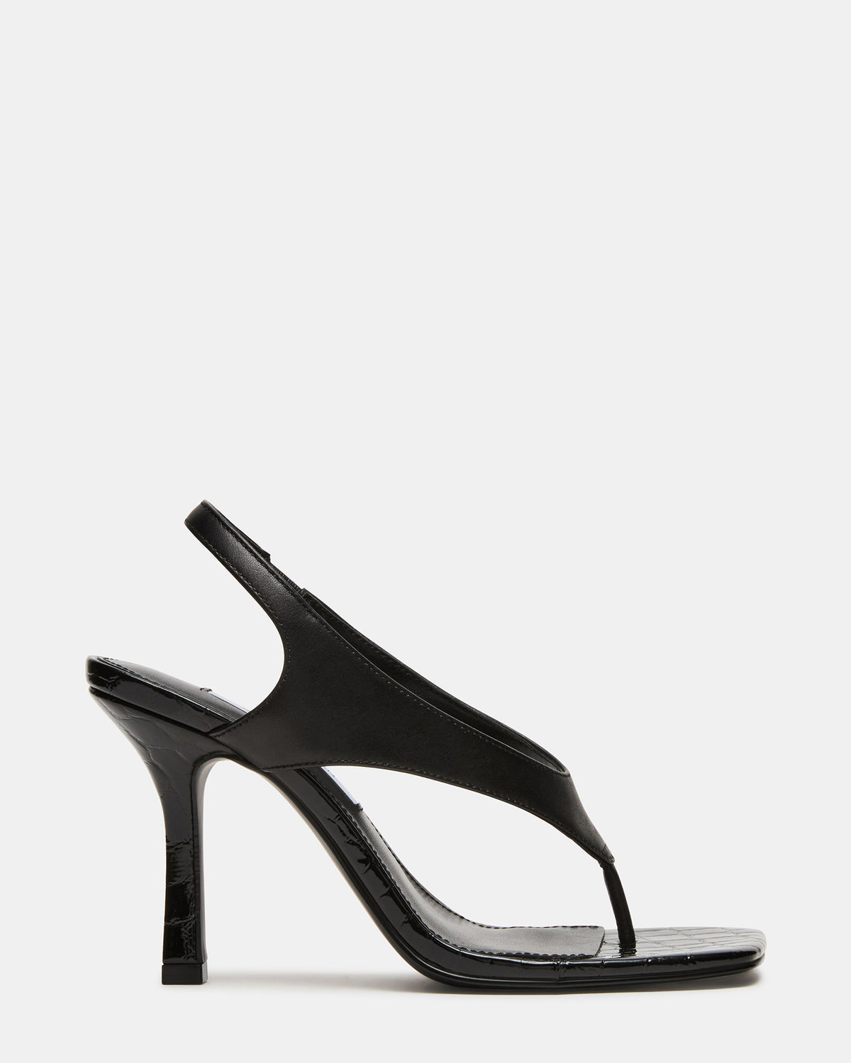 IMPROV Black Leather Square-Toe Thong Slingback Women's Heel - Steve Madden