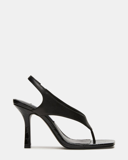 IMPROV Black Leather Square-Toe Thong Slingback Women's Heel - Steve Madden