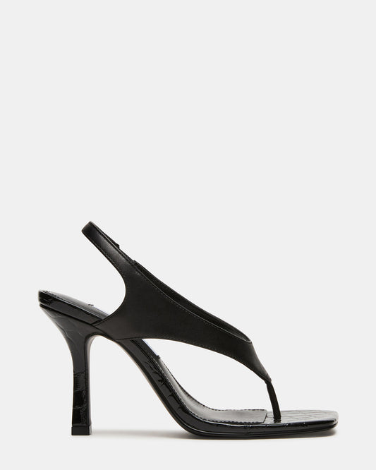 IMPROV Black Leather Square-Toe Thong Slingback Women's Heel - Steve Madden