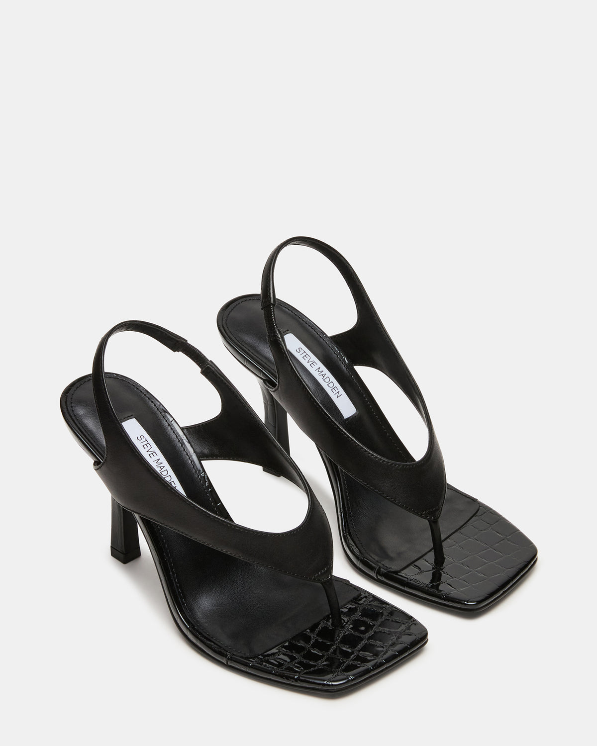 IMPROV Black Leather Square-Toe Thong Slingback Women's Heel - Steve Madden