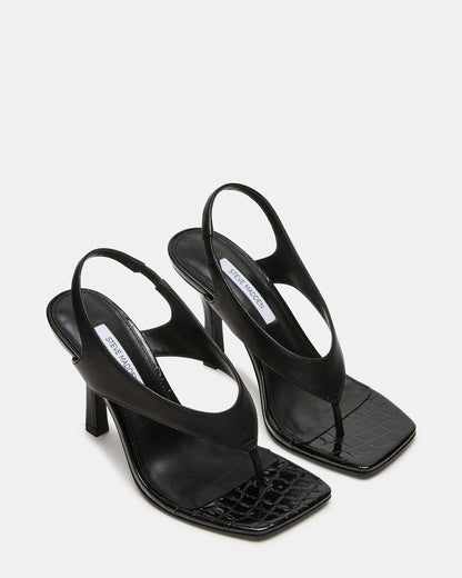 IMPROV Black Leather Square-Toe Thong Slingback Women's Heel - Steve Madden