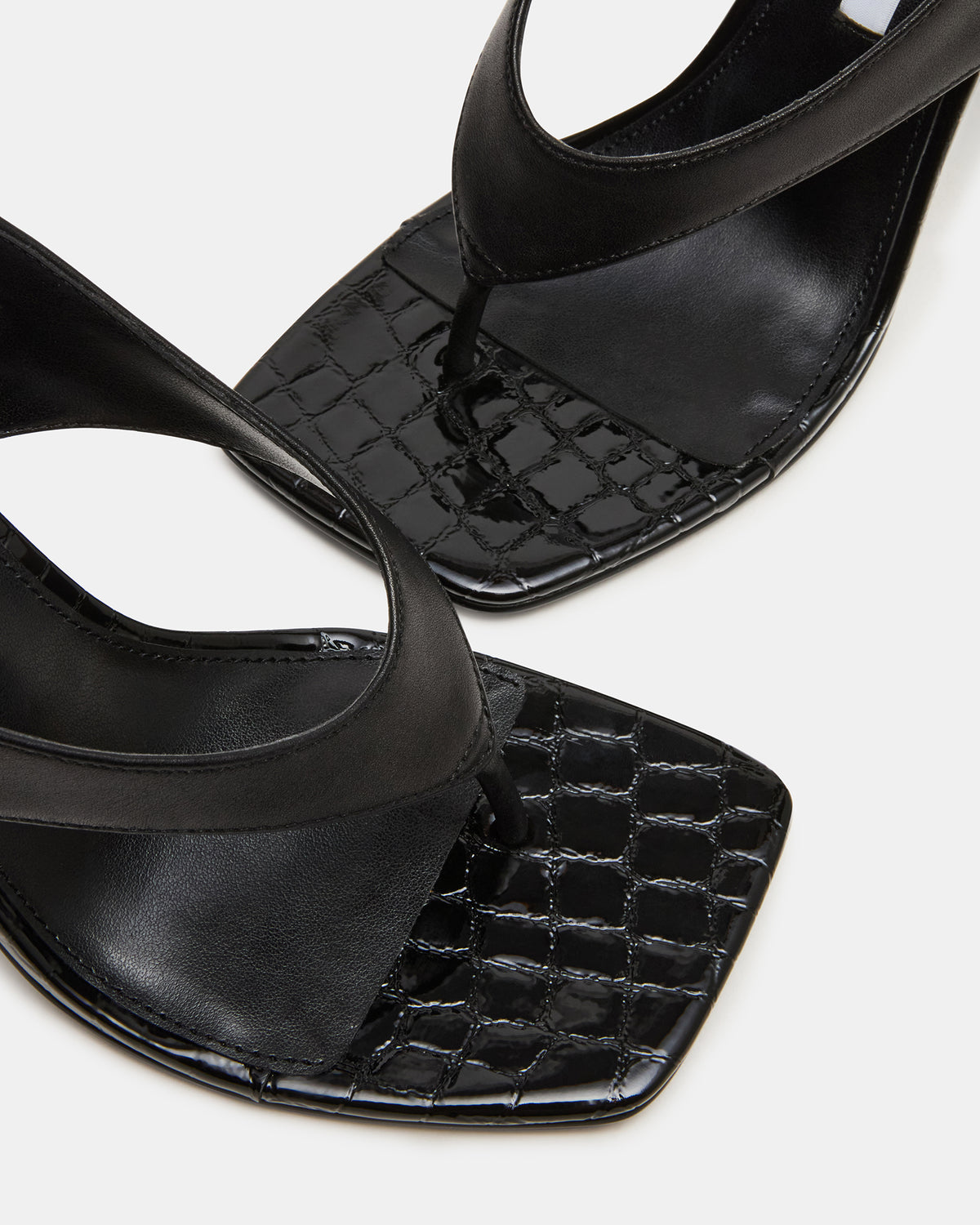 IMPROV Black Leather Square-Toe Thong Slingback Women's Heel - Steve Madden