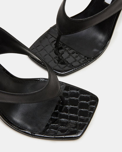 IMPROV Black Leather Square-Toe Thong Slingback Women's Heel - Steve Madden