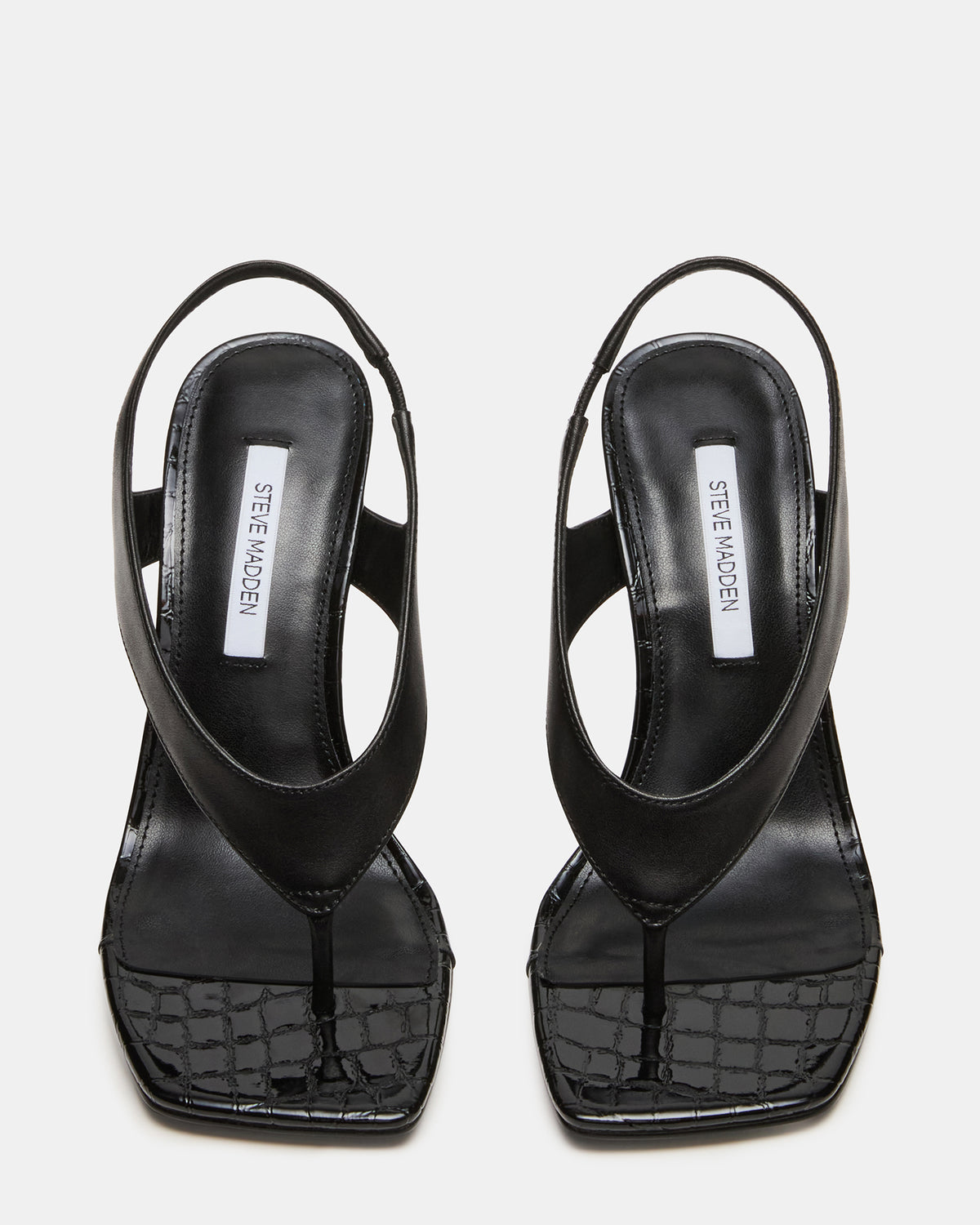 IMPROV Black Leather Square-Toe Thong Slingback Women's Heel - Steve Madden