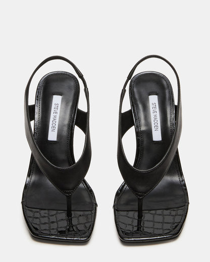 IMPROV Black Leather Square-Toe Thong Slingback Women's Heel - Steve Madden