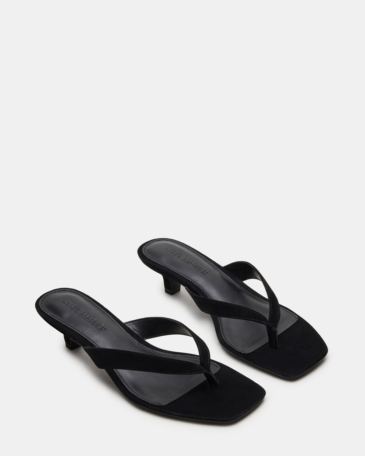 TRACIE Black Suede Thong Strap Women's Kitten Heel - Steve Madden