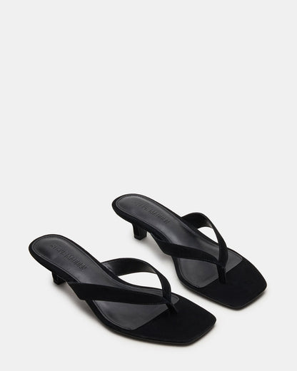 TRACIE Black Suede Thong Strap Women's Kitten Heel - Steve Madden