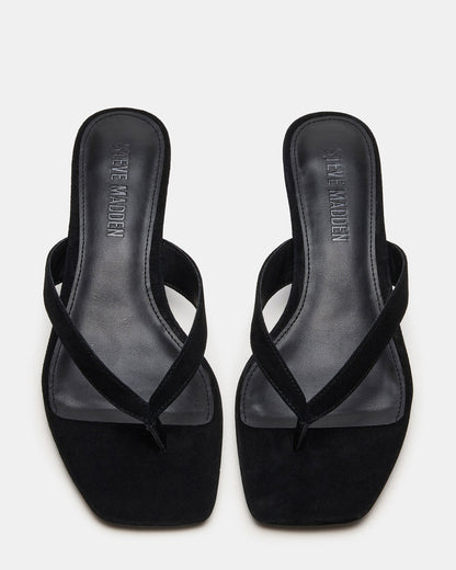 TRACIE Black Suede Thong Strap Women's Kitten Heel - Steve Madden