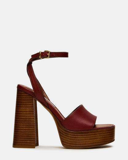 FLORIA Rust Leather Square-Toe Block Heel Platform Women's Heel - Steve Madden