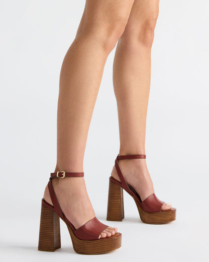 FLORIA Rust Leather Square-Toe Block Heel Platform Women's Heel - Steve Madden