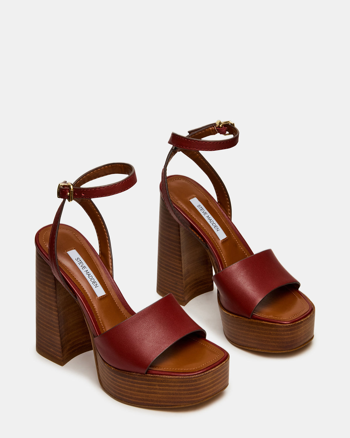 FLORIA Rust Leather Square-Toe Block Heel Platform Women's Heel - Steve Madden